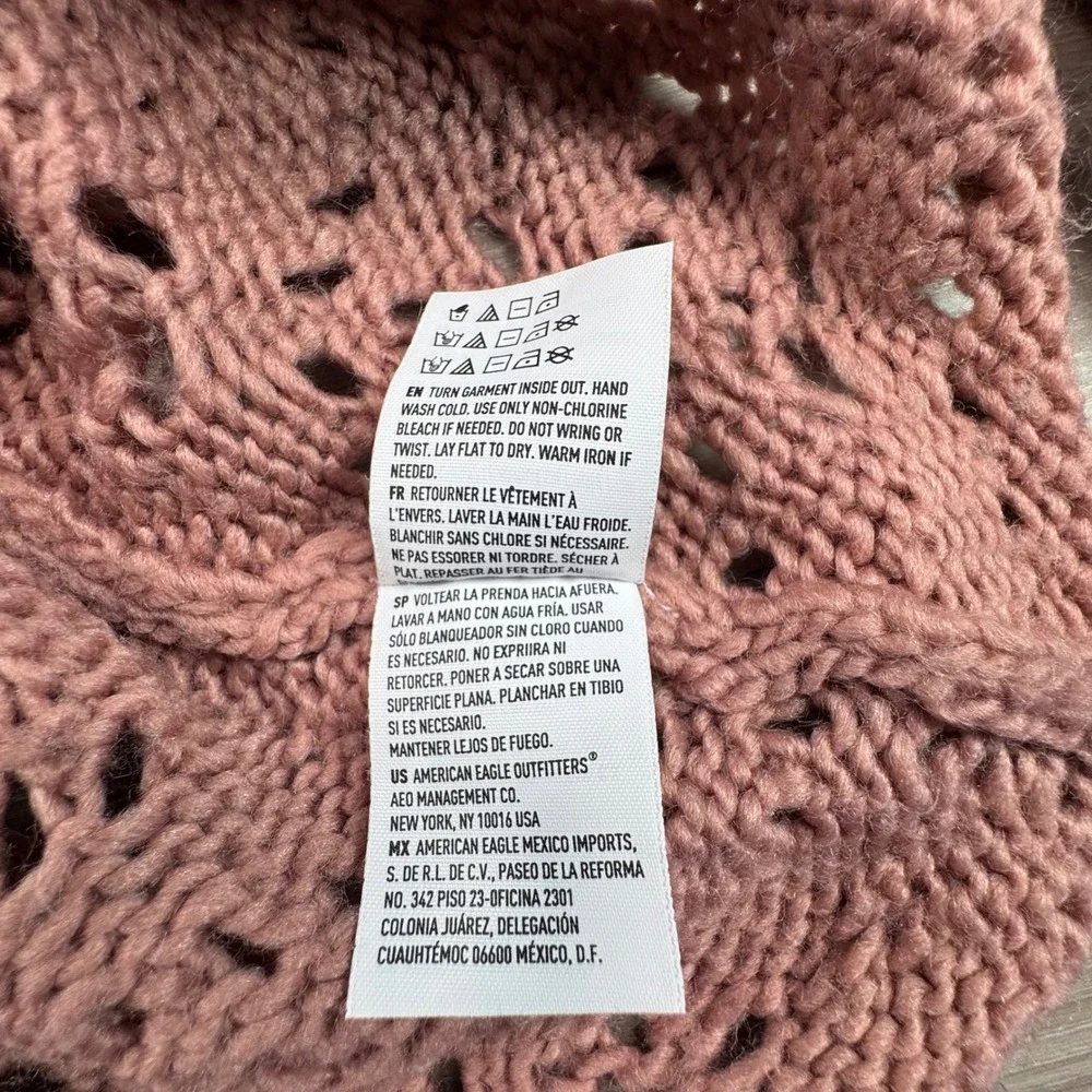 American Eagle Dusty Rose Open Knit Crochet Sweater Size M Wool‎ Blend coquette